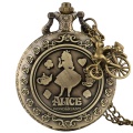 Retro Bronze Dream Alice in Wonderland Rabbit Poker Carousel Accessory Quartz Pocket Watch Chain Necklace Pendant for Girl Women