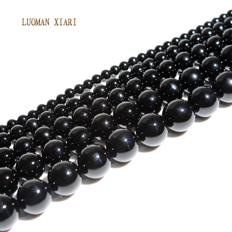 AAA+ New Black Onyx Agat Chalcedony DIY Handmade Natural Stone Beads For Jewelry Making Round Shape 4 /6/8/10/12 mm Strand 15''