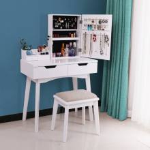 White Wood French Mirrored Dressing Table Set