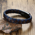 Vnox 12mm Genuine Leather Dragon Men Bracelets Stainless Steel Closure Bangles Rhombus Texture Casual Personalized Gift