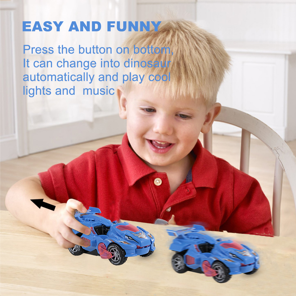 Pull Back Dinosaur Cars Kids Toys Transformable Dinosaur Pull Back Car Electric 360 degree Spin with Light Music Action for Boys