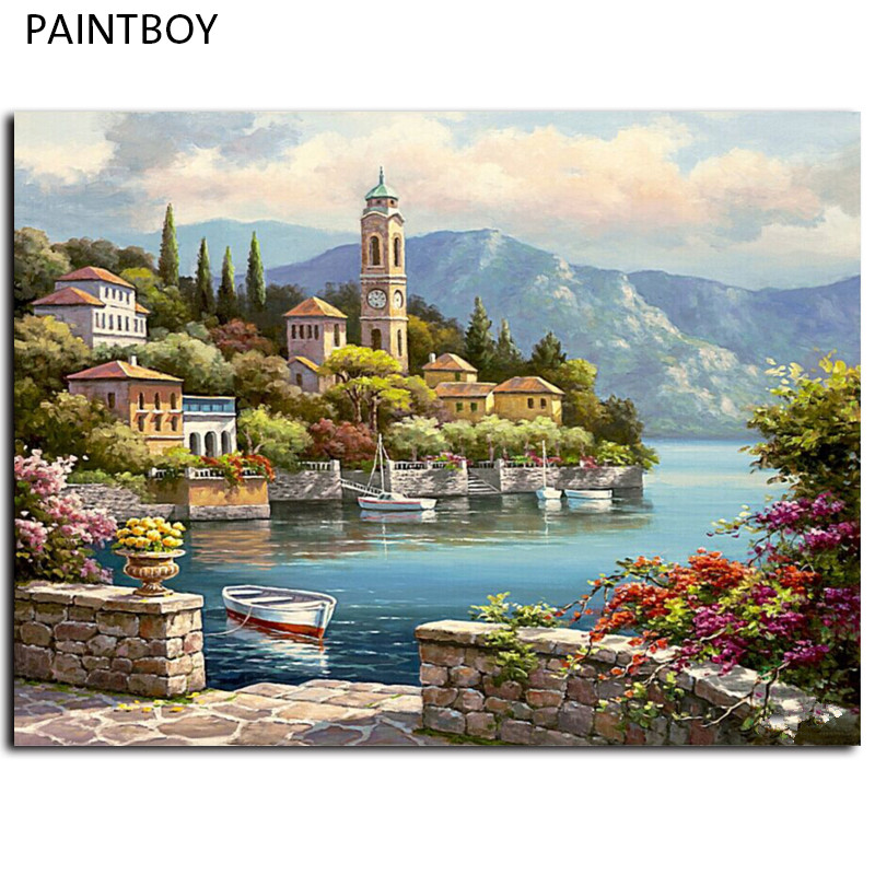 Seascape Framed Pictures Painting By Numbers Wall Art Europe Style DIY Canvas Oil Painting Home Decor For Living Room G440