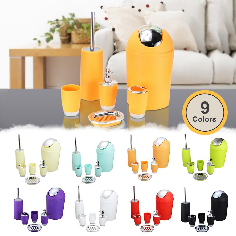 New 6Pcs Lotion Bottle Toothbrush Mouthwash Cup Waste Bin Bathroom Accessory Set
