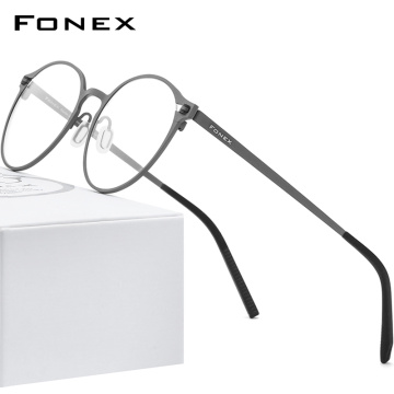 FONEX Pure Titanium Eyeglasses Frame Women Retro Round Prescription Glasses 2020 New Men Optical Screwless Eyewear 8530