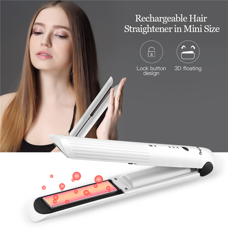 Portable Hair Straightening Irons Wireless Mini Flat Curling iron USB Rechargeable Hair Curler Straightener Travel Styling Tool