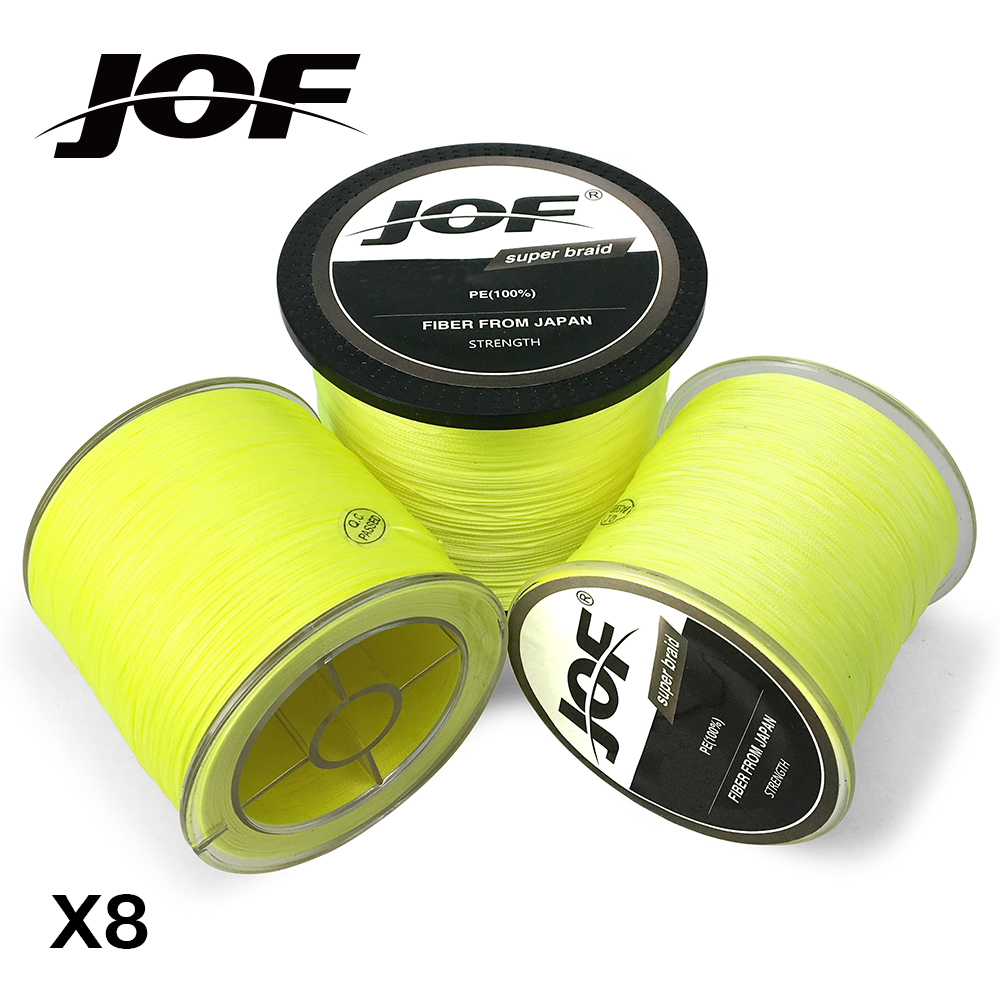 JOF Braided Fishing Line 8 Strands Fluorescent Yellow 100M 150M 300M 500M 1000M Cord linha multifilamento 8 Fishing