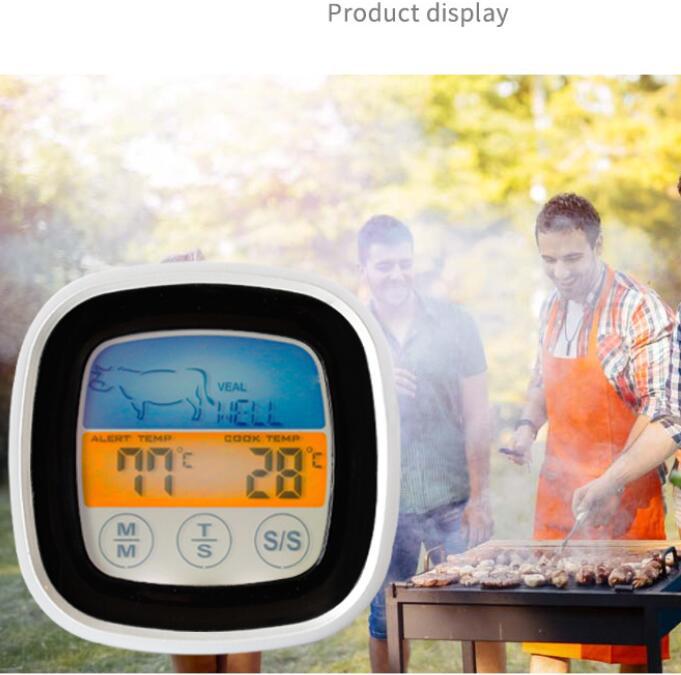 Digital Thermometer Touchscreen Display Multifunction Kitchen Timer for Home Grill BBQ