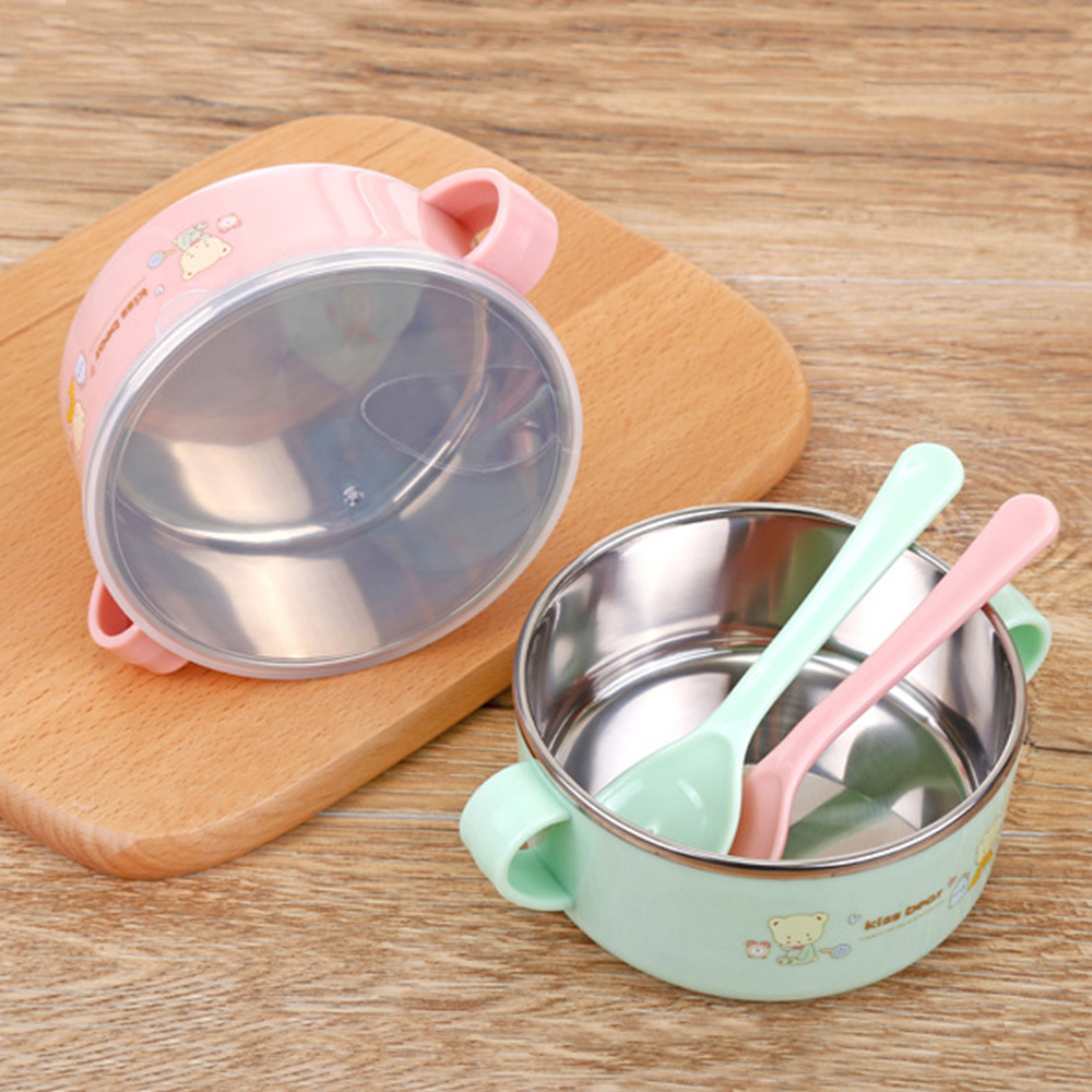 Insulation Stainless Steel Baby Bowl Sets Thermal Tableware Set For Kids Toddlers with Spoon Cover Solid Feeding Dishes