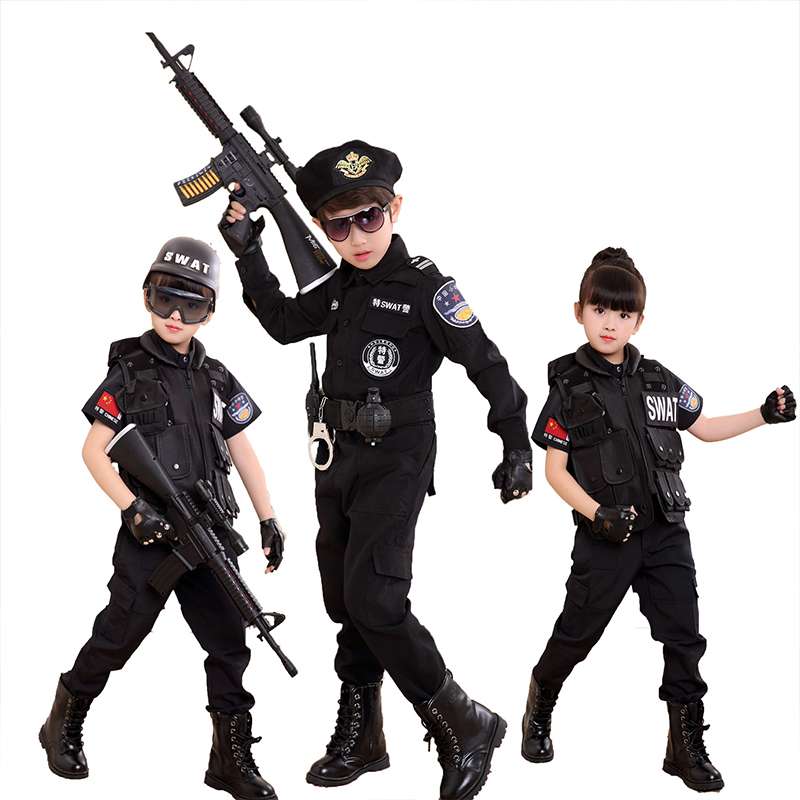 Children Halloween Policeman Costumes Kids Party Carnival Police Uniform 110-160cm Boys Army Policemen Cosplay Clothing Sets