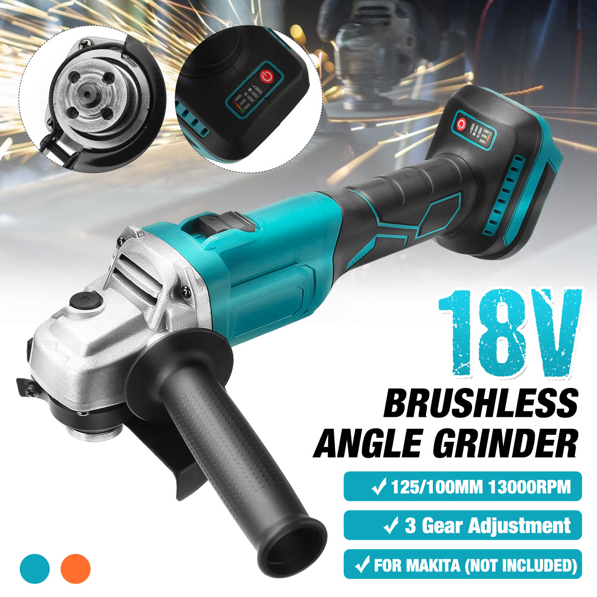 100/125mm 800W Cordless Brushless Impact Angle Grinder Variable Speed For Makita Battery DIY Power Tool Cutting Machine Polisher