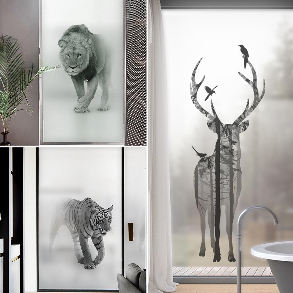 Dktie Frosted Privacy Protection Window Film Lion Stained Glass Film Vinyl Window Sticker Glass Sticker Living Room Decoration