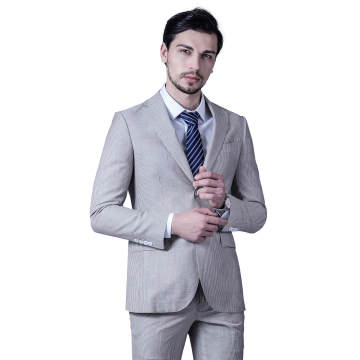 Bespoke Slim Fit Blend Wedding Beige Striped Suit