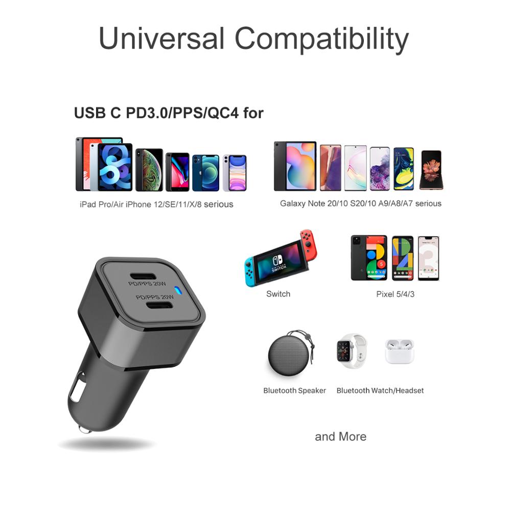 WOTOBE 40W Car Charger PD3.0 PPS 20W Quick Charge 4+ QC4.0 QC3.0 SCP 5A Type C Fast Car USB Charger For Xiaomi Mobile Phone 12