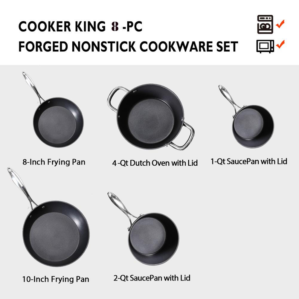 COOKER KING 8-Piece Nonstick Cookware Set Frying Pan Saucepan Casserole Pot Wokpot Stainless Steel Handle Induction Oven Safe