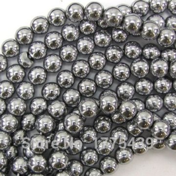 Free Shipping! 4/6/8/10mm Natural stone silver plated Tone Hematite Round Spacer Loose Beads