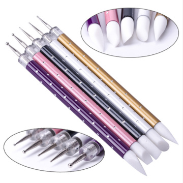 5pc Double Head Nail Art Silicone Pen Brush Sculpture Emboss Carving Shaping Paint Acrylic Rhinestone Manicure Dotting Tool