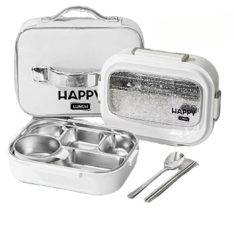 Stainless steel white lunch box.
