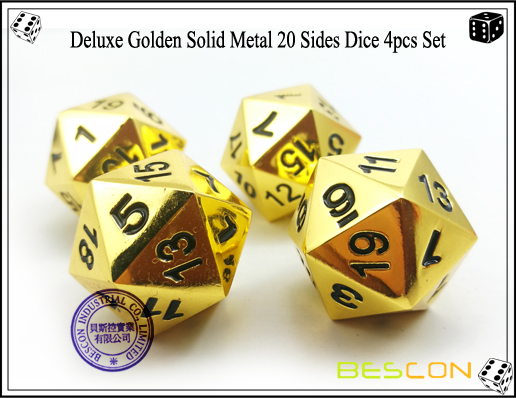 Deluxe Golden Solid Metal 20 Sides Dice 4pcs Set-2