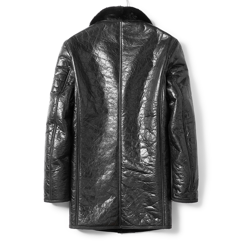 Men Shearling Sheepskin Leather Jackets with Wool Fur Thick Warm Winter Coat Long 2020 1929