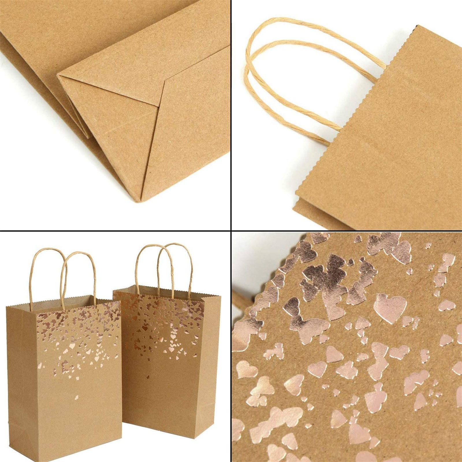 20pcs Heart-shaped Kraft Paper Bag with Handles Solid Color Gift Packing Bags for Store Clothes Wedding Party Supplies Handbags