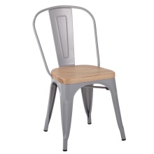 Metal Dining Stackable Tolix Chair With Wood Seat
