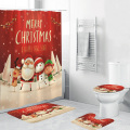 Christmas Bath Curtain Snowman Santa Elk Pattern Bathroom Floor Mat 3D Digital Printing Waterproof Toilet Lid Bathroom Supplies