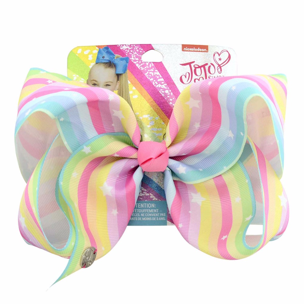 1piece 8" JoJo Clip Large Rainbow Unicorn Bow-knot Print Grosgrain Ribbon Hair Bows With Clip Kids Handmade Hair Accessory