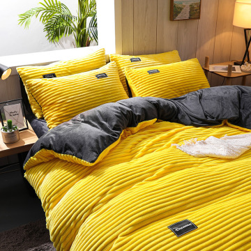 Coral Fleece Bedding Sets 4pcs Duvet Cover Flat Sheet Pillowcase Winter Warm Bed Linens Flannel Quilt Bed Covers
