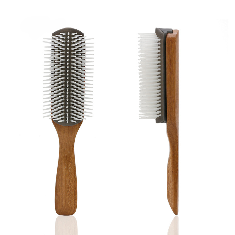 Detachable Bamboo Handle Oil Head Hair Comb 9 Rows Healthy Hairbrush Fine Scalp Massage Combs Brushes Detangling Wet Brush 1233