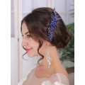 Bohe Blue Bridal Headwear Hair Comb and Earrings Romantic bride's accessories Set Hair Ornaments Tiara for Wedding Headdress