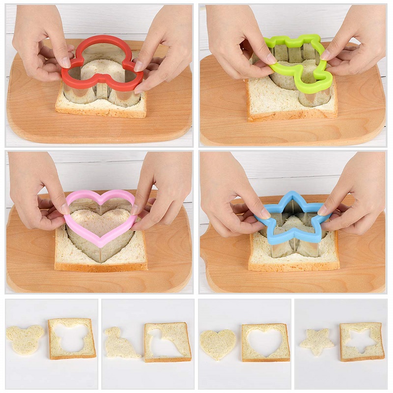 Sandwiches Cutter Kids Bread Mould Stainless Steel Cookie Tools Vegetable Chopper Plastic Handle Heart Dinosaur Star Model
