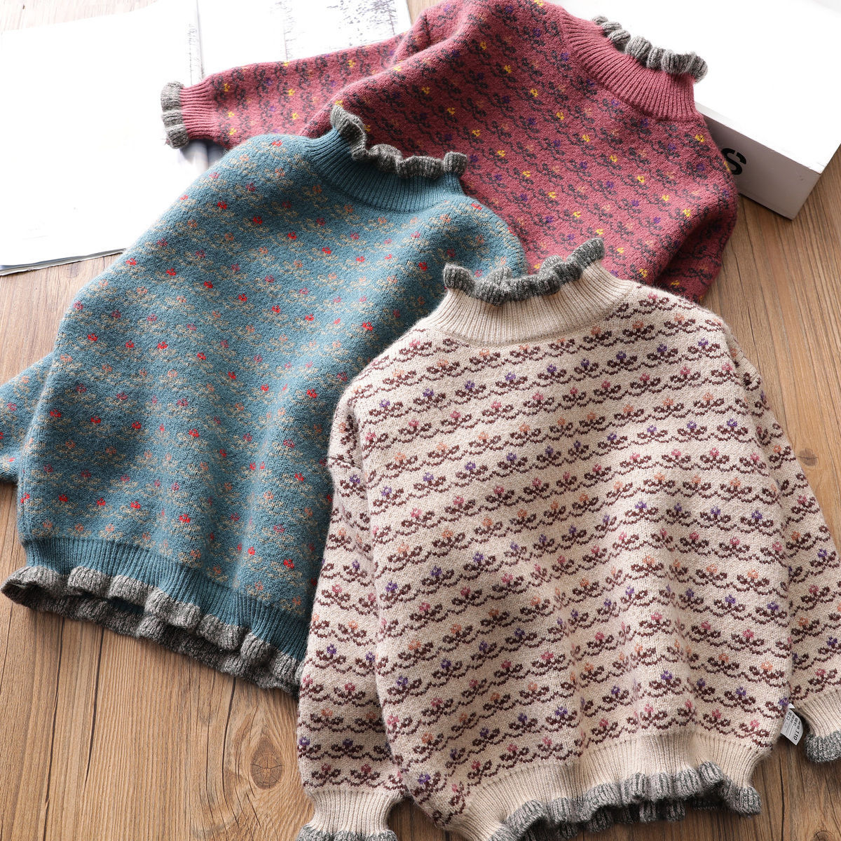 Autumn Winter girls Pullover Sweater Kids flowers Knitting Sweater Children cardigan girl Tops Outfit Clothing 10 12 14 years