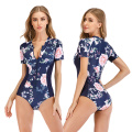 2020 Diving One Piece Swimsuit Print Short Sleeve Women Sport Swimwear Bathing Suit Rash Guard Surfing Suit Rashguard plus size