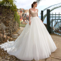 Ashley Carol A-Line Wedding Dress 2020 Elegant V-neck Lace Appliques Sleeveless Beach Bride Gowns Illusion Vestido De Noiva