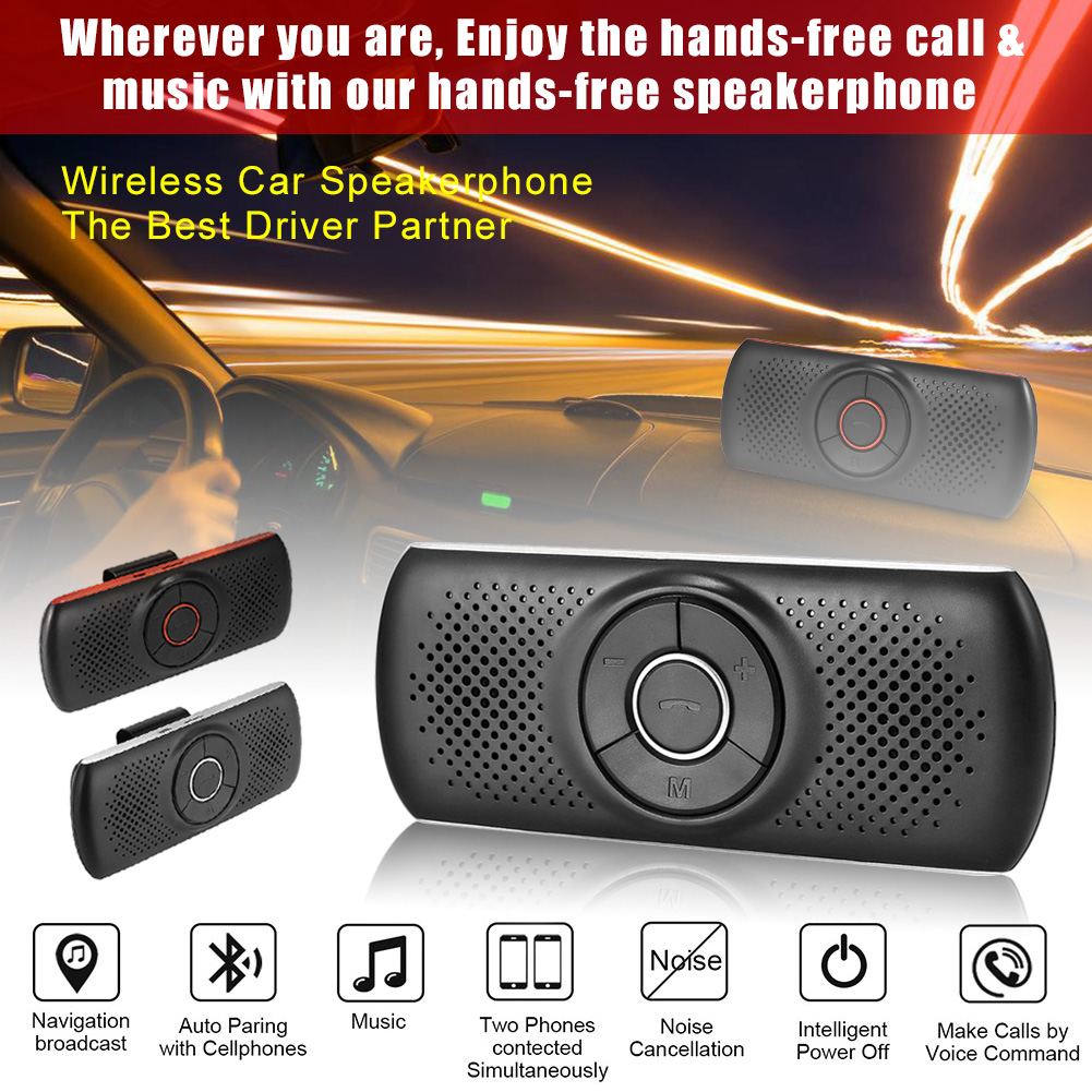 Wireless Bluetooth Car Kit Set Handsfree Speakerphone Multipoint Sun Visor Speaker For Phone Smartphones Car Bluetooth