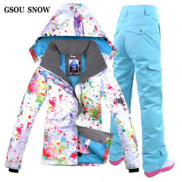 New Women Ski Suit Gsou Snow Band Snowboard Skiing Jacket + Pants Windproof Waterproof Outdoor Sport Wear Camping Riding Warm