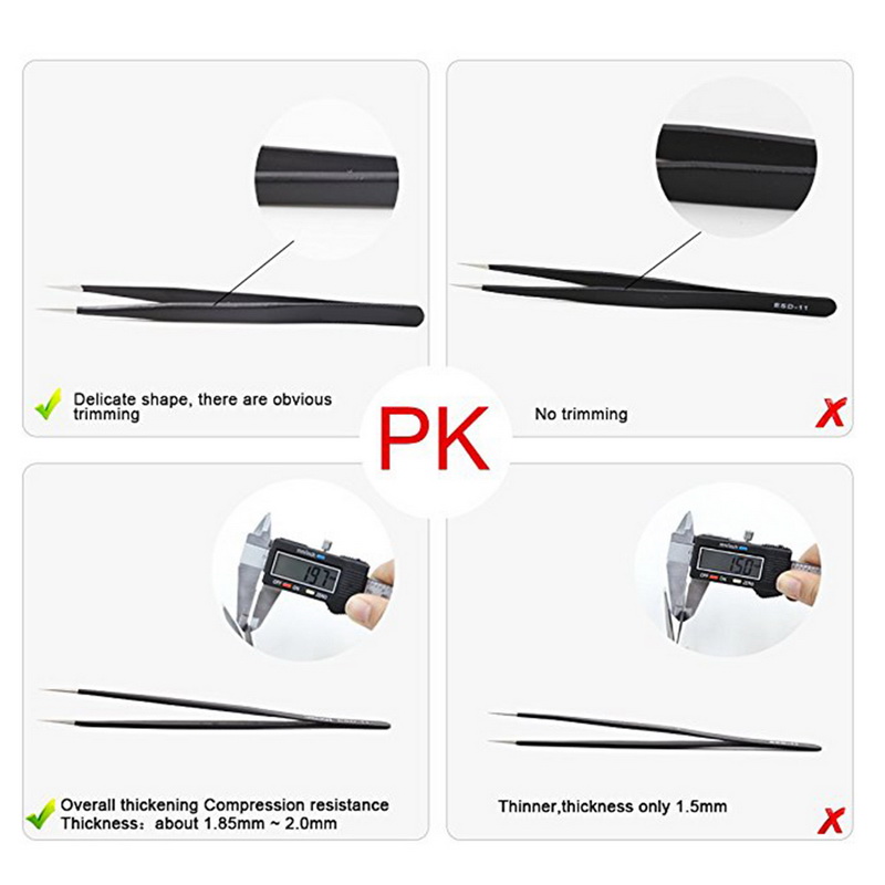 6/10Pcs ESD Tweezers Tool Set High Antistatic Tip Curved Straight Nipper Repair Tool Kit Steeel Multifunction Tweezer