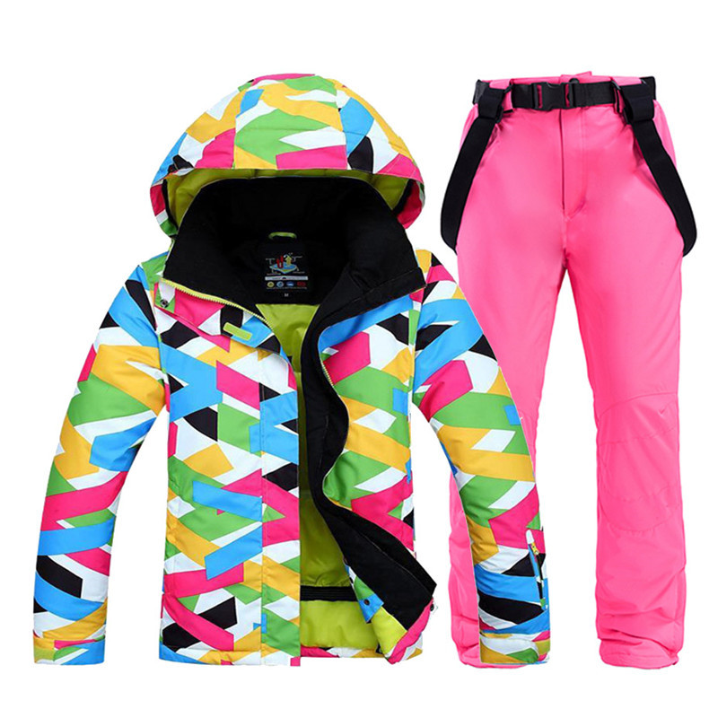 Cheap Colorful Women Snow Wear snowboarding suit sets waterproof windproof breathable Winter sports Ski jacket + bibs Snow pant
