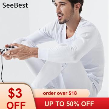 SeeBest Man thermal underwear long johns set white cotton winter warm Inner thermo Tmall for Russian shirt pants size 5XL 6XL M