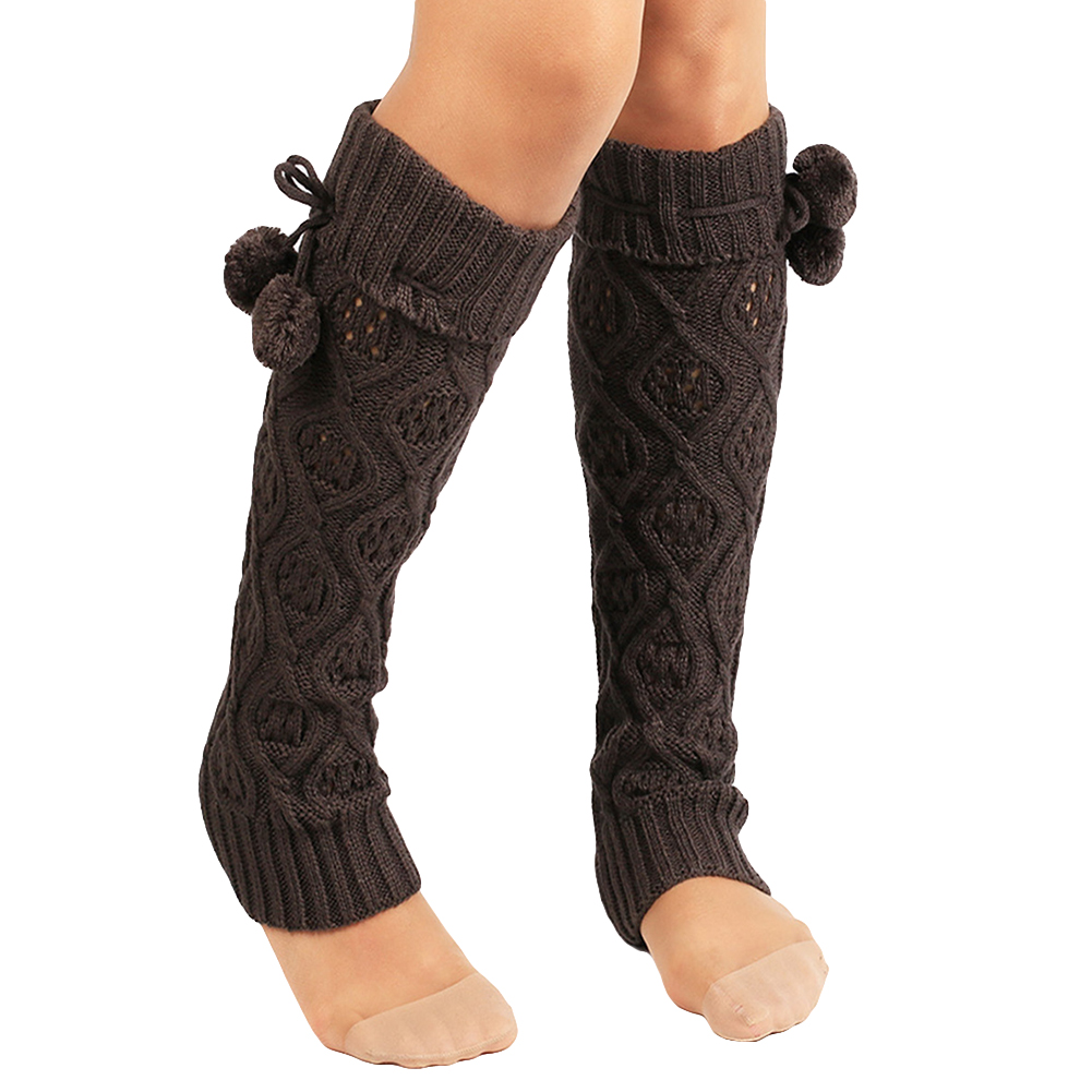 Women Fashion Knitting Footless Leg Warmers Knee High Boot Socks with Fur Ball New Year's Socks