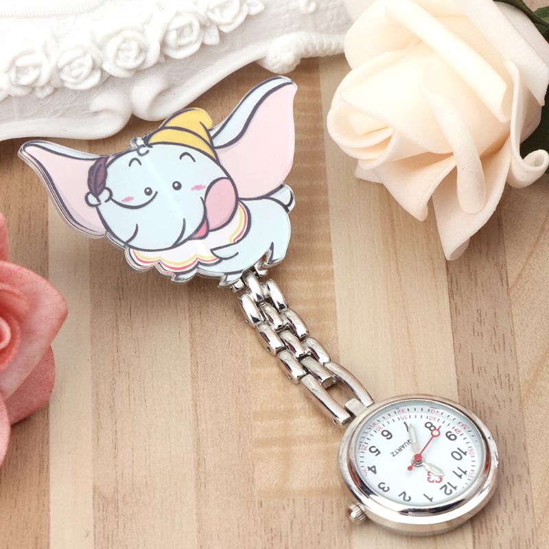 Fashion Nurse Watch Cute Cartoon Elephant Acrylic Pocket Watches Gifts Lady Women Portable Doctor Supplies Convenient