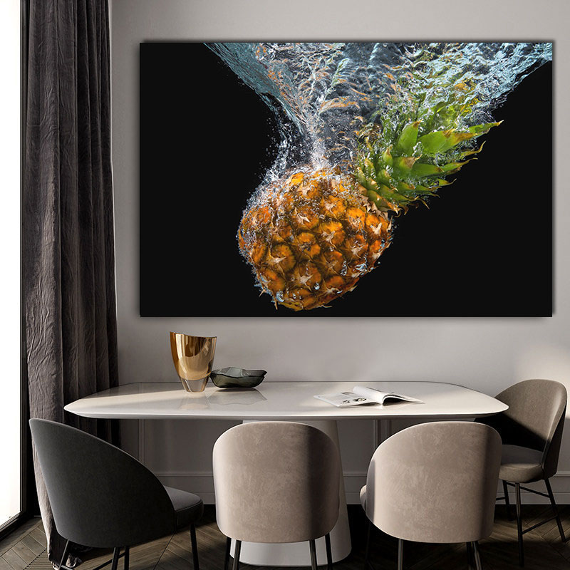 Kitchen Decor Canvas Painting Fresh Fruit in Water Pictures Strawberry Lemon Pineapple Wall Posters for Kitchen and Living Room