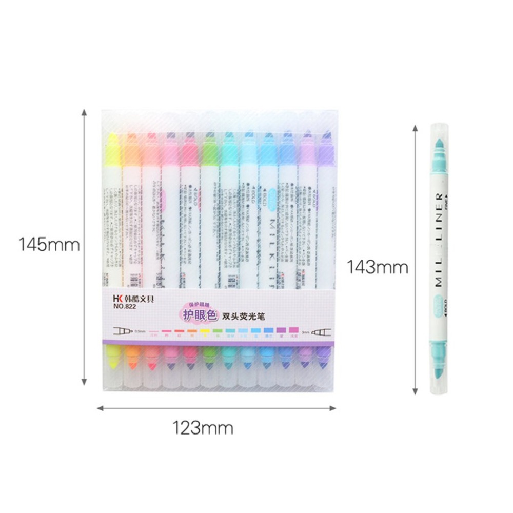 12pcs/set Mildliner Highlighter Pen Stationery Double Headed Fluorescent marker Pen 12 Colors Mark Pen Cute Mildliner