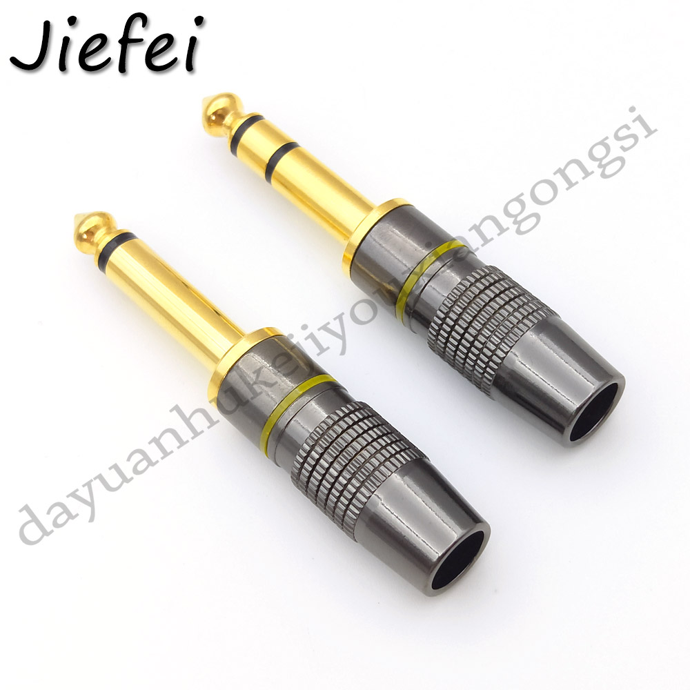 1Pcs Jack 6.3 Smoothly Gold plating 6.35mm 2 Pole Mono / 3 Pole Stereo Plug Assembly Wire Connector Gunmetal Audio Plug