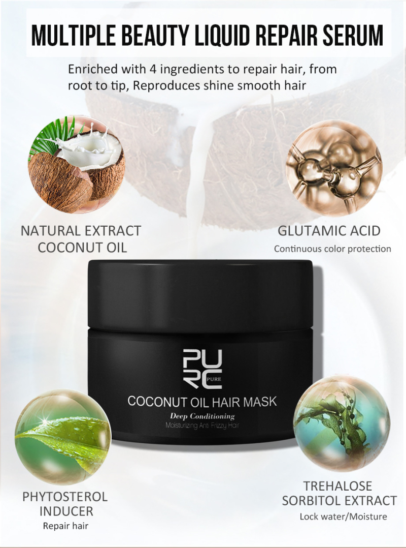 PURC 50ml Coconut Oil Hair Mask Repairs damage restore soft good or all hair types keratin Hair Scalp Care Prouduct TSLM1