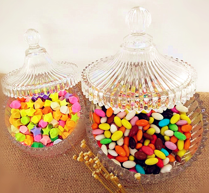 European style candy jar with cover glass thickening snack jars fashion storage box of candy glass jar desk organizer
