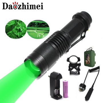 Zoom Red/Green Waterproof LED Flashlight Tactical Zoomable Hunting 18650 Flash Light With Gun Clip Remote Pressure Switch