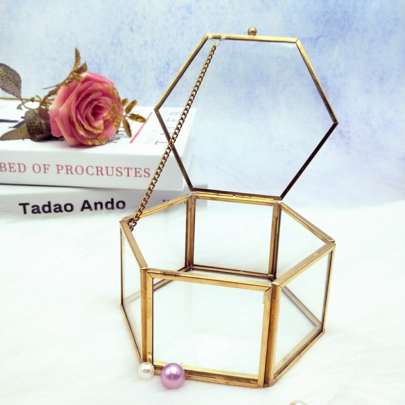 Storage Box Vintage Geometrical Glass Jewelry Box Retro Earring Ring Flower Plants Display Box Case Wedding makeup organizer