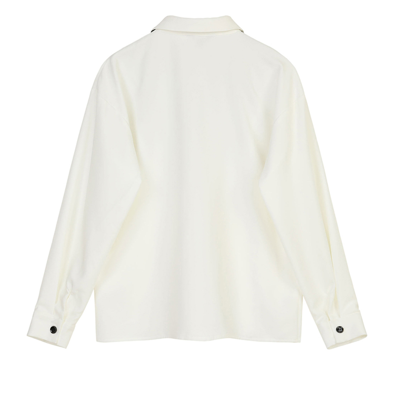 [EAM] Women White Pattern Print Spliced Blouse New Lapel Long Sleeve Loose Fit Shirt Fashion Tide Spring Autumn 2021 JZ225