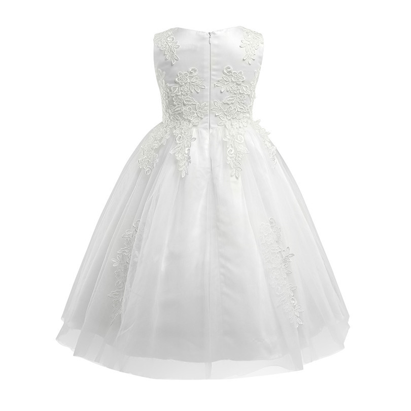 White/Ivory Sleeveless Tea Length First Communion Flower Girl Dresses for Kids Floral Lace Pageant Weddings Party Prom Gown